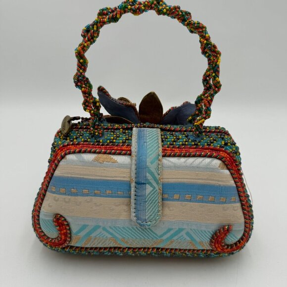 Mary Frances floral motif beaded bag teal orange green *read* - Picture 9 of 16